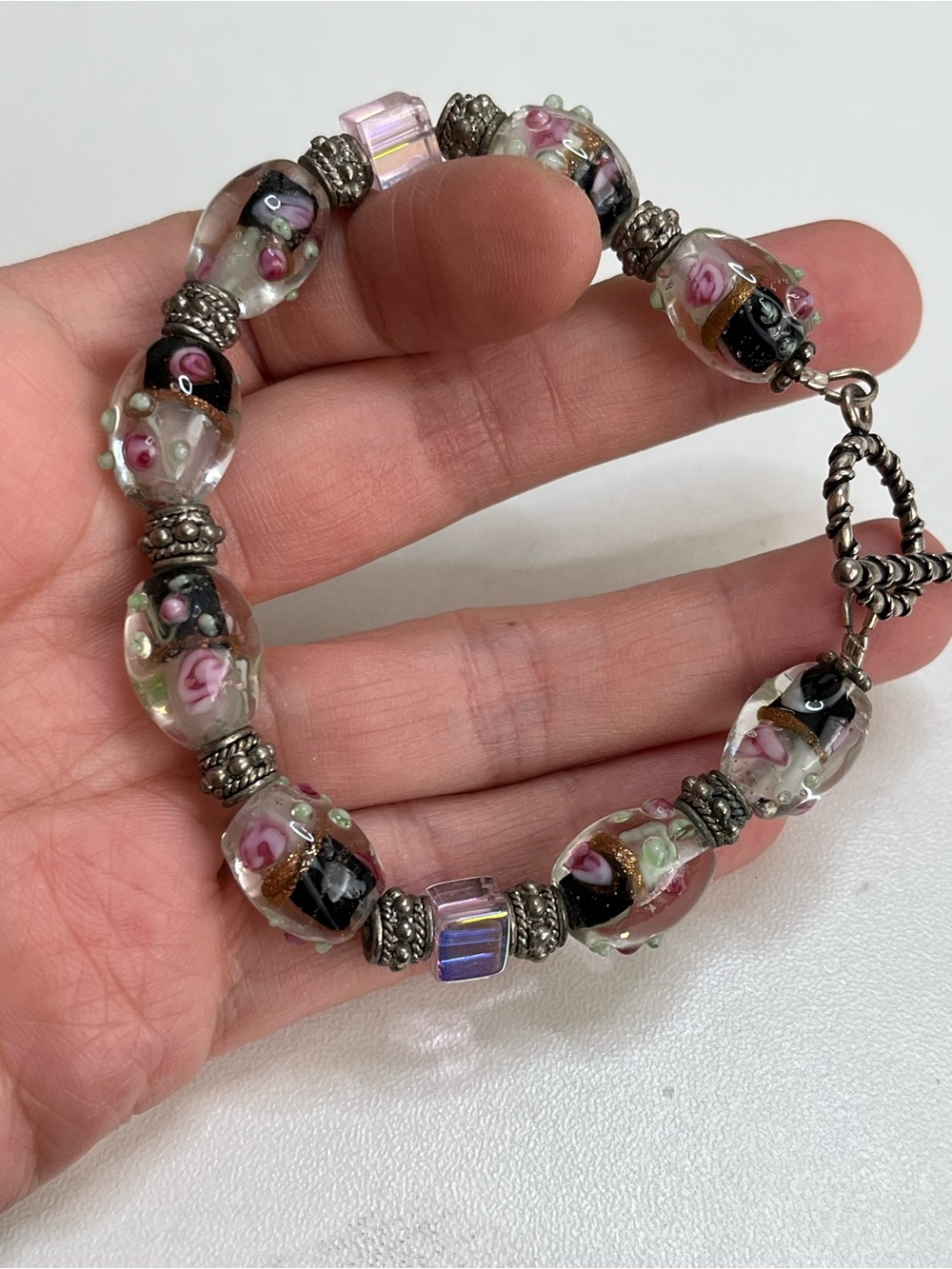 Italian glass bead toggle bracelet 7”